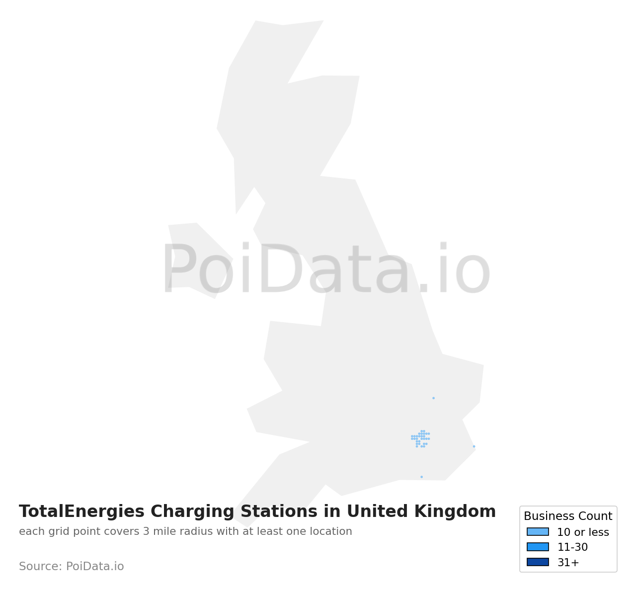 TotalEnergies Charging Station density map for United Kingdom
