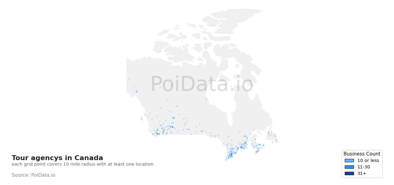 Tour agency density map for Nova Scotia, Canada
