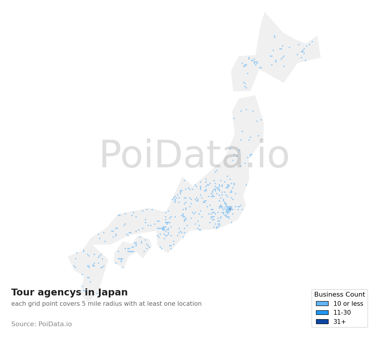 Tour agency density map for Motoyoshi District, Miyagi, Japan
