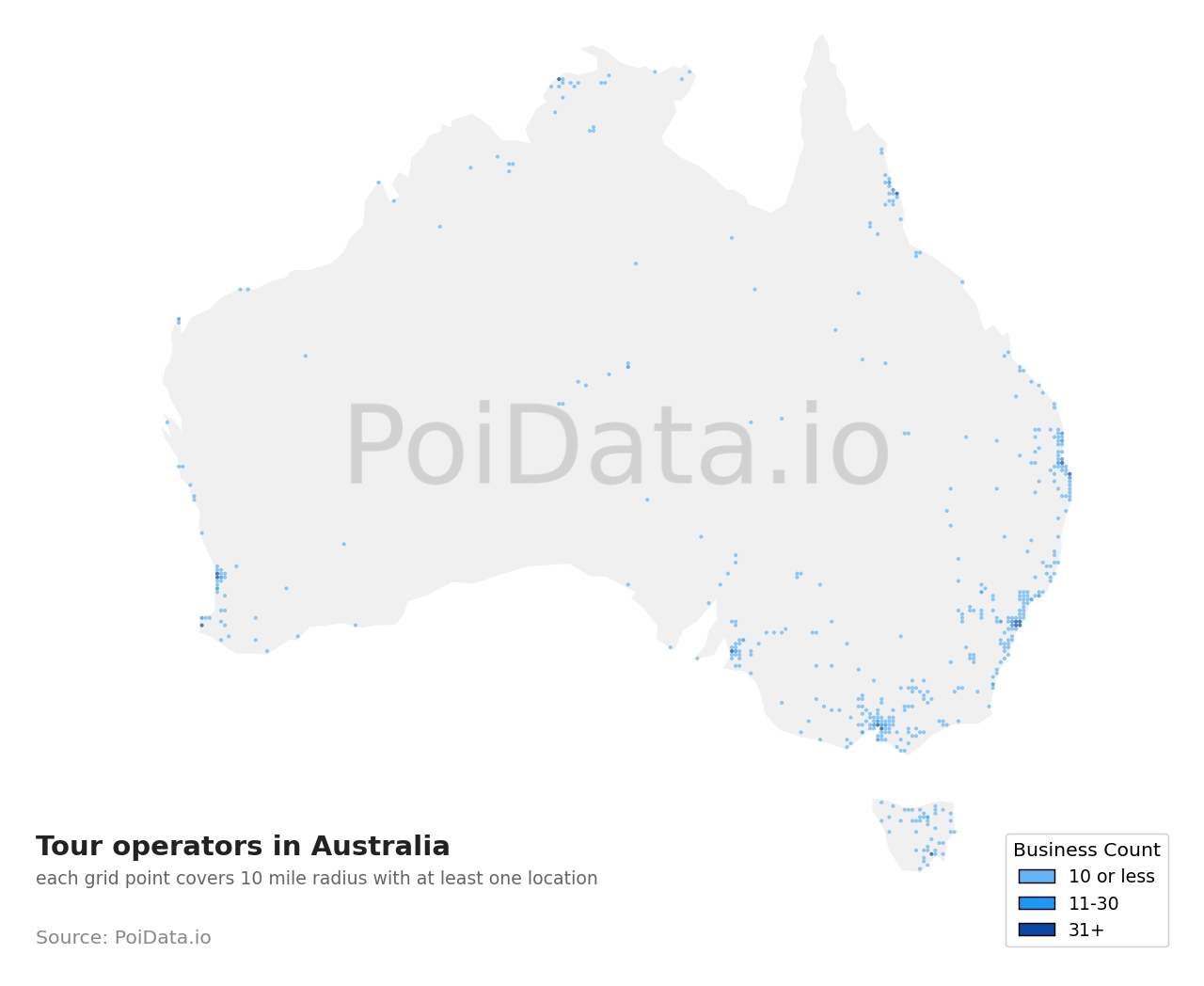 Tour operator density map for Northern Territory, Australia