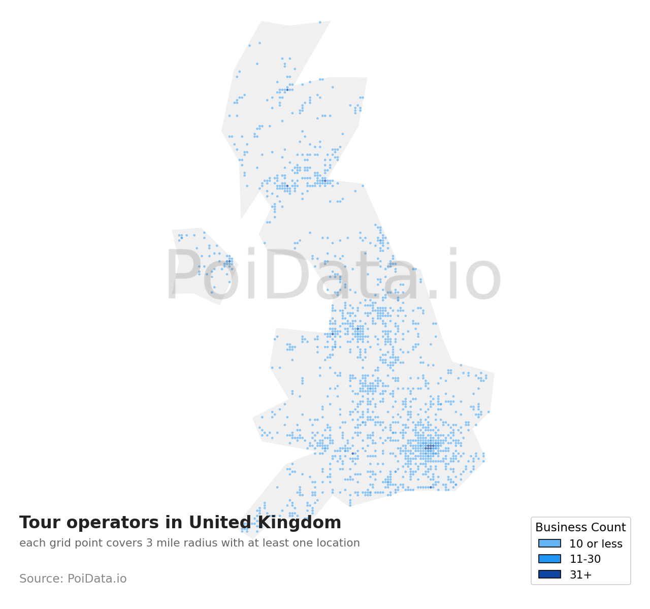 Tour operator density map for United Kingdom
