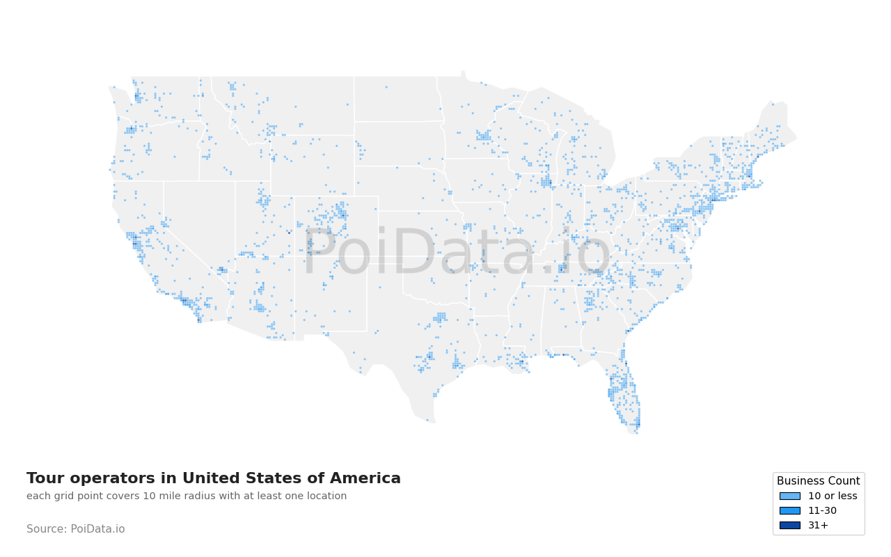 Tour operator density map for Nevada, United States