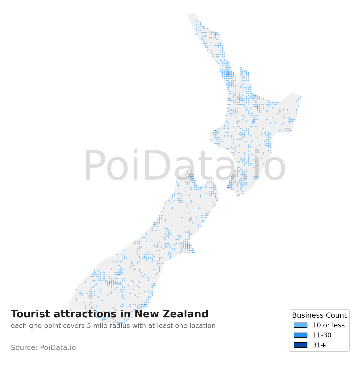 Tourist attraction density map for Chatham Islands Territory, New Zealand