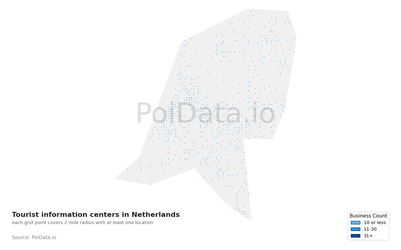 Tourist information center density map for Netherlands