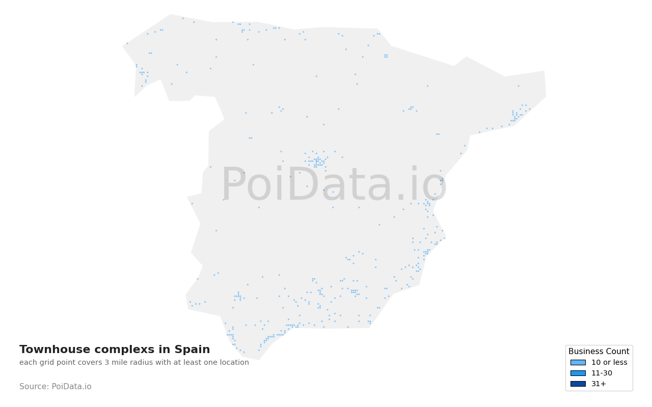 Townhouse complex density map for Spain