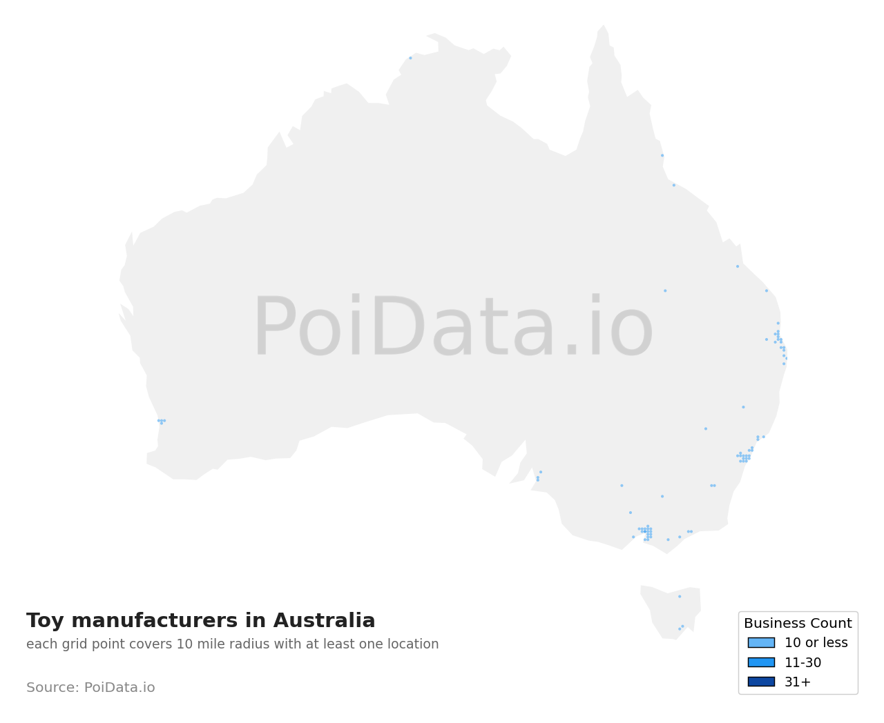 Toy manufacturer density map for Australia