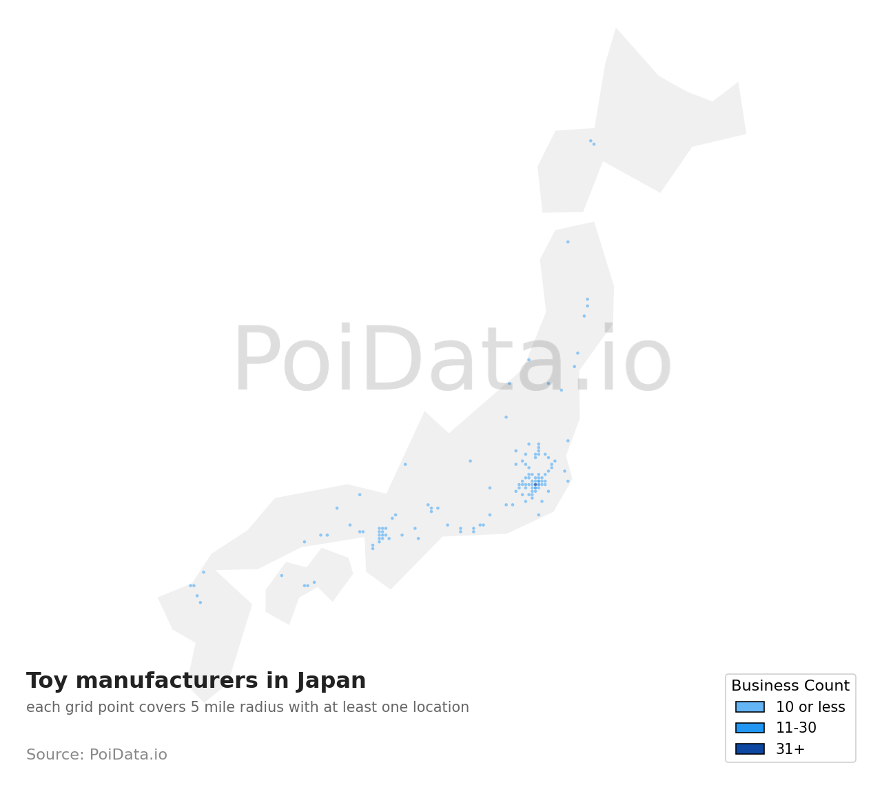 Toy manufacturer density map for Japan