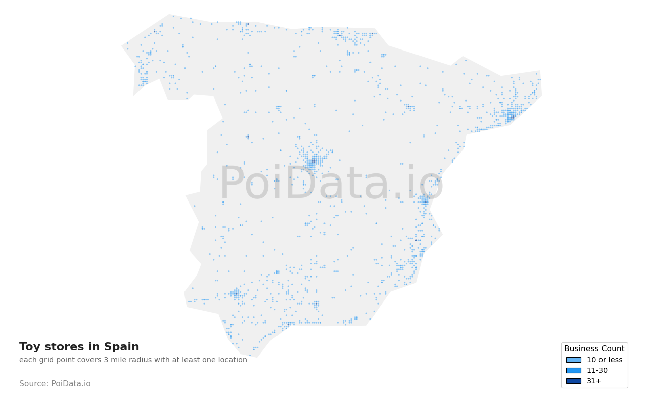 Toy store density map for Spain