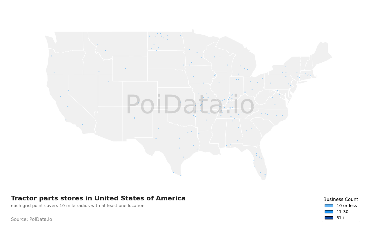 Tractor parts store density map for North Dakota, United States