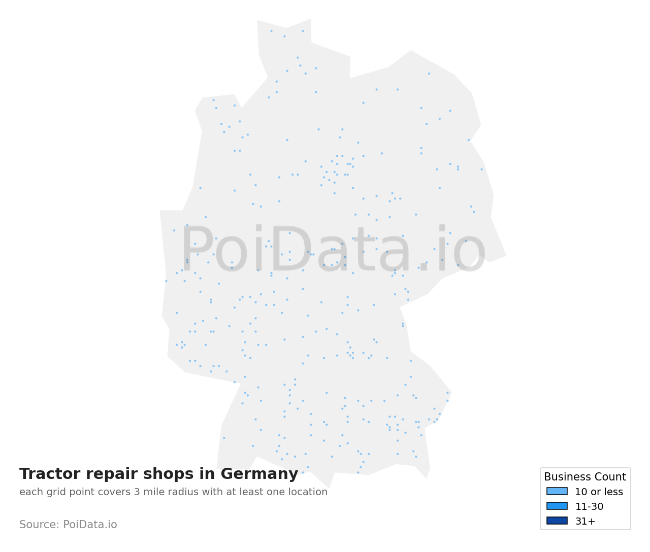 Tractor repair shop density map for Germany