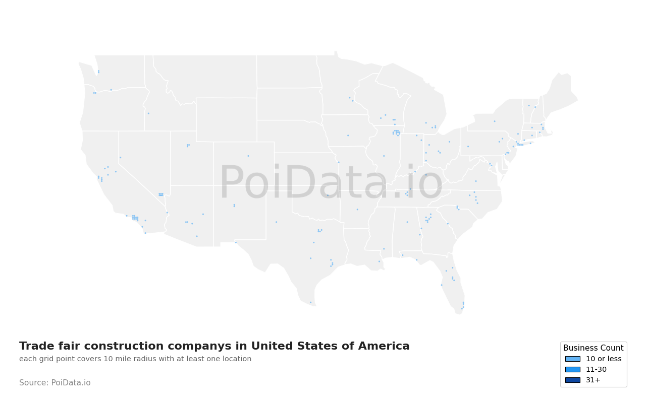 Trade fair construction company density map for California, United States