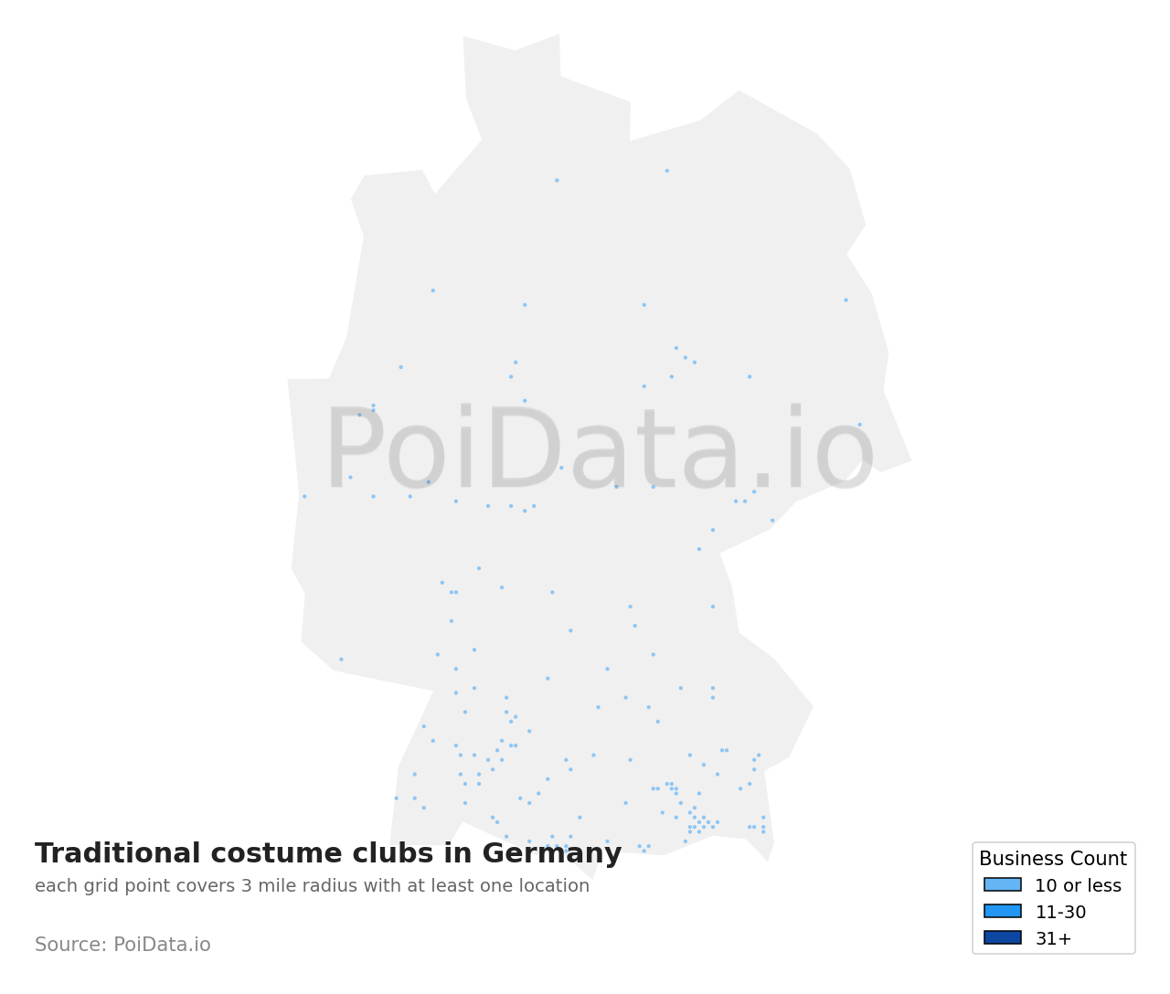 Traditional costume club density map for Germany