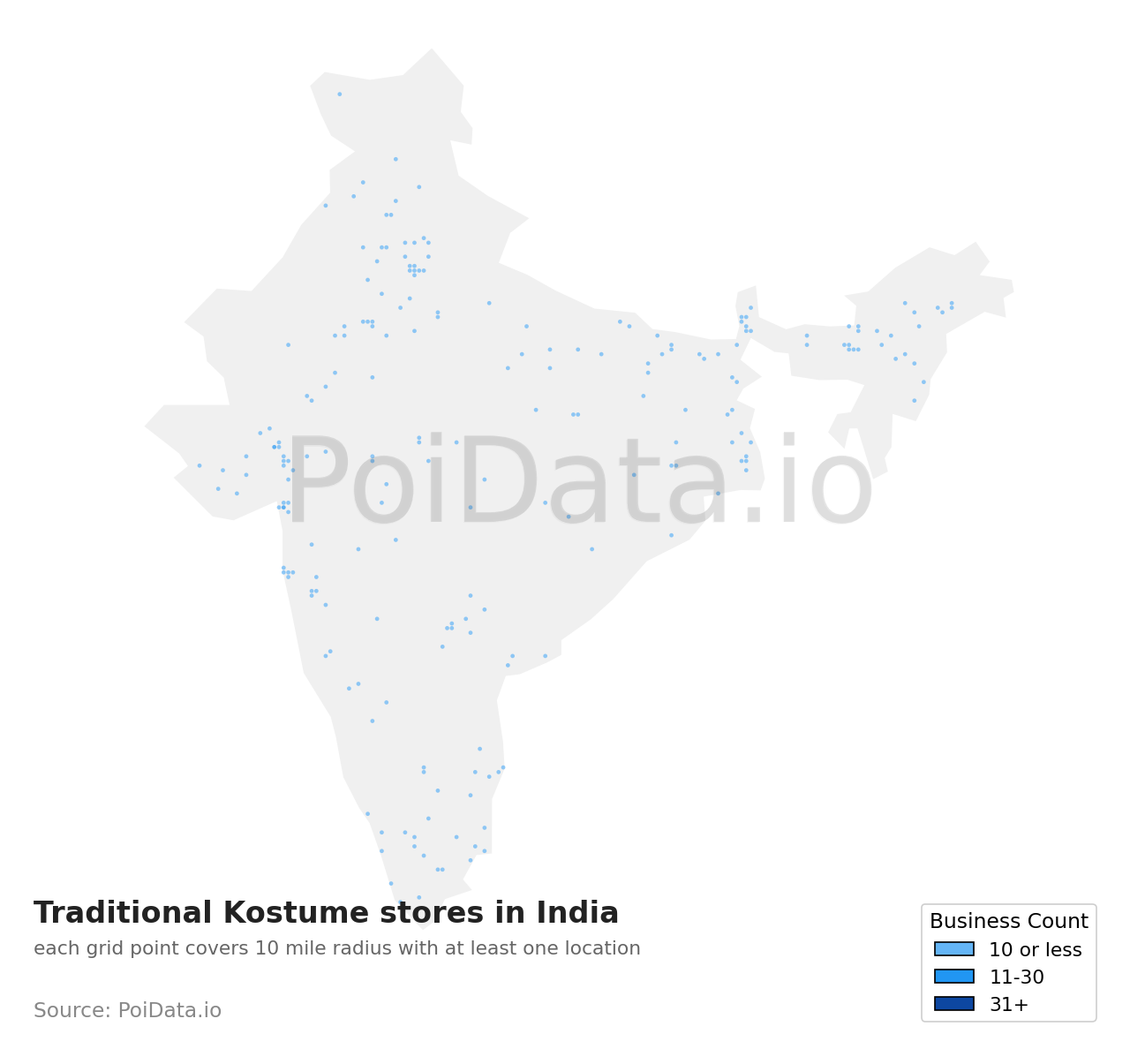 Traditional Kostume store density map for India