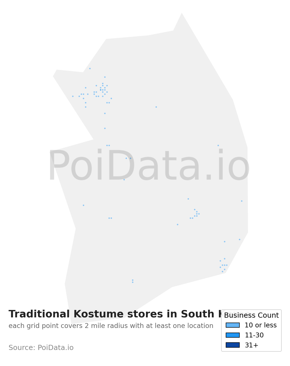 Traditional Kostume store density map for South Korea