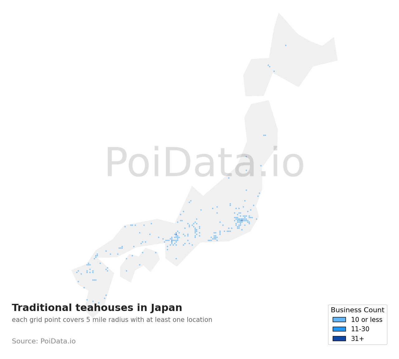 Traditional teahouse density map for Japan
