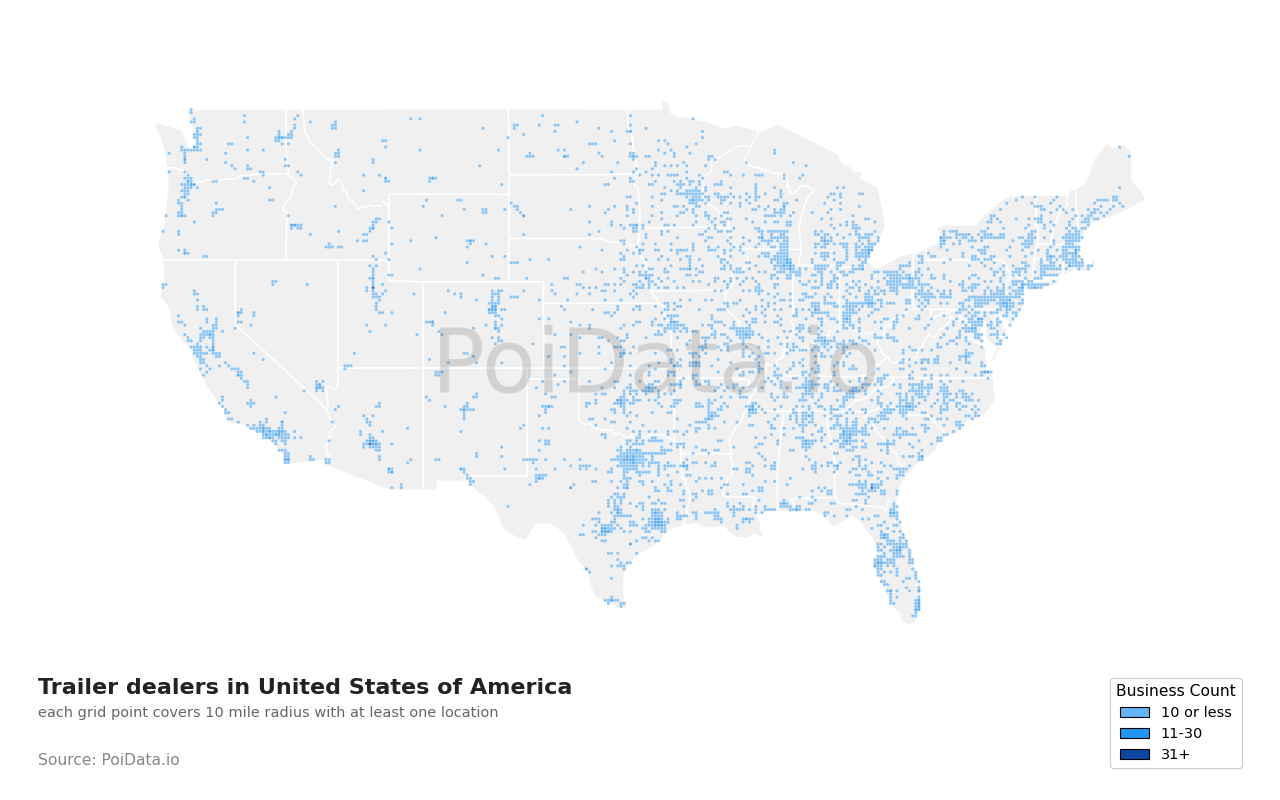 Trailer dealer density map for Alaska, United States