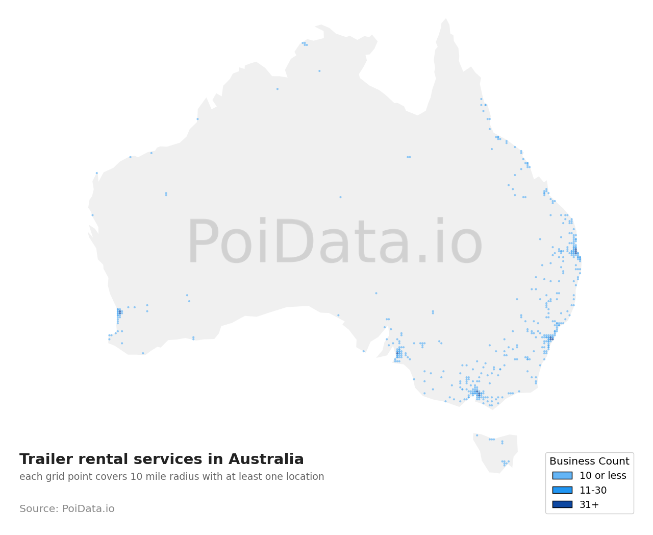Trailer rental service density map for ACT, Australia