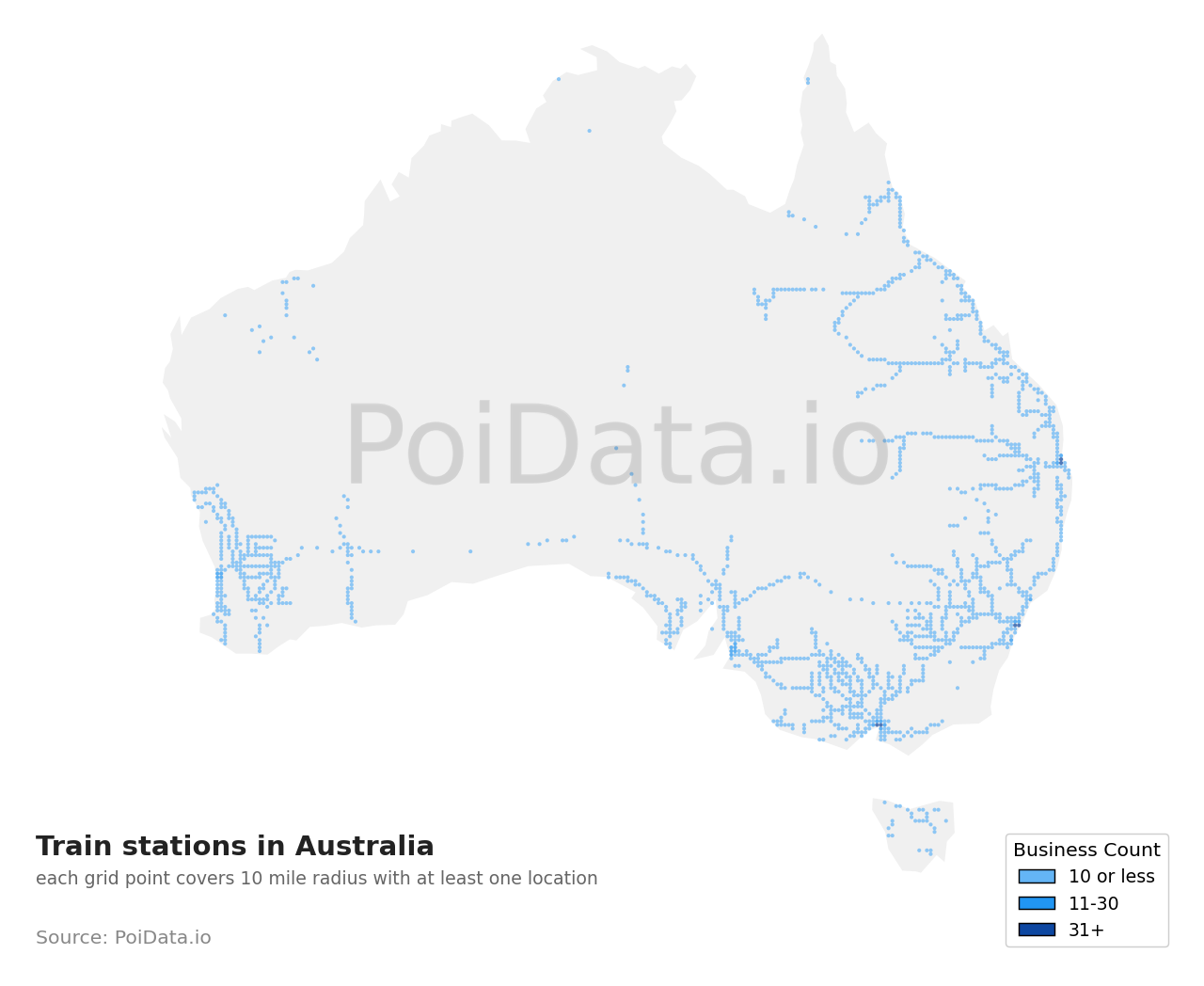 Train station density map for Australia
