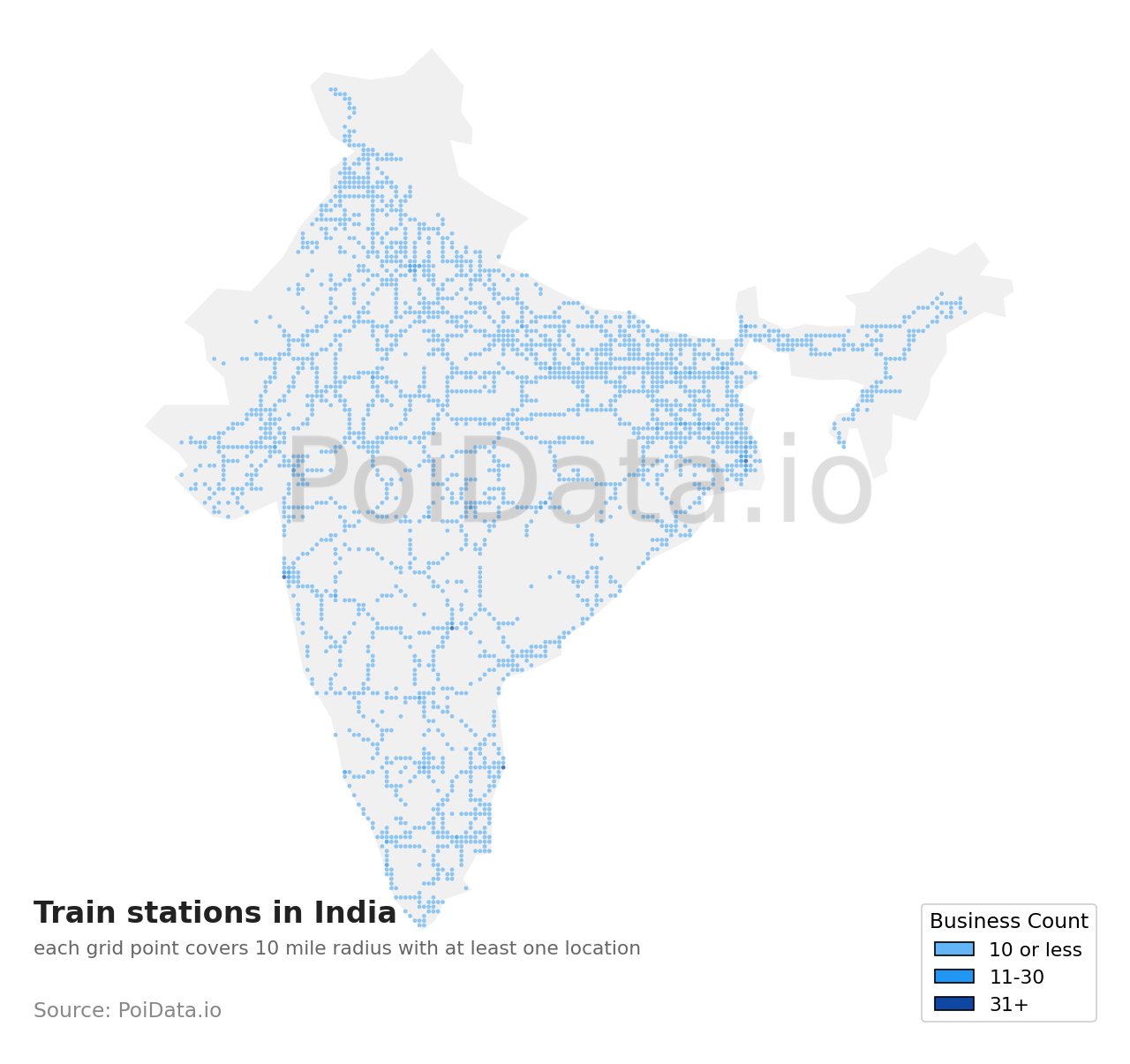 Train station density map for West Bengal, India