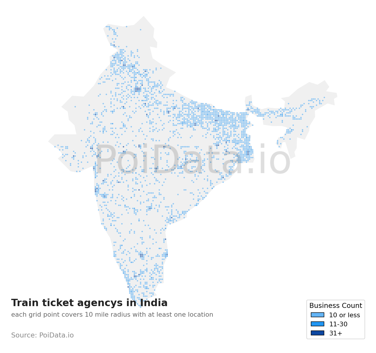 Train ticket agency density map for India