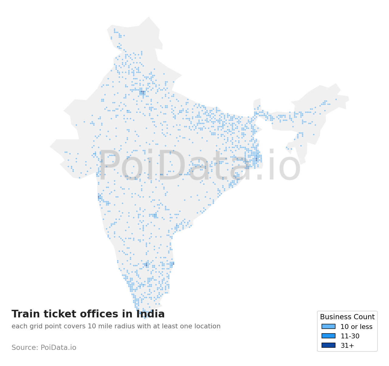 Train ticket office density map for India