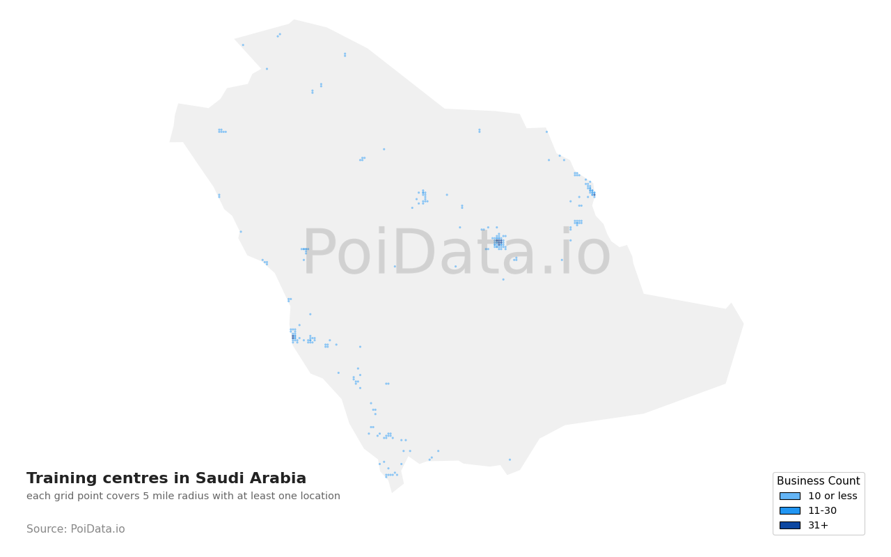 Training centre density map for Saudi Arabia