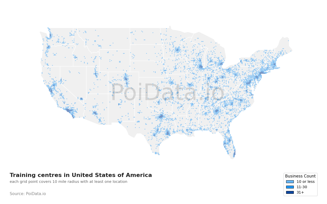 Training centre density map for Florida, United States