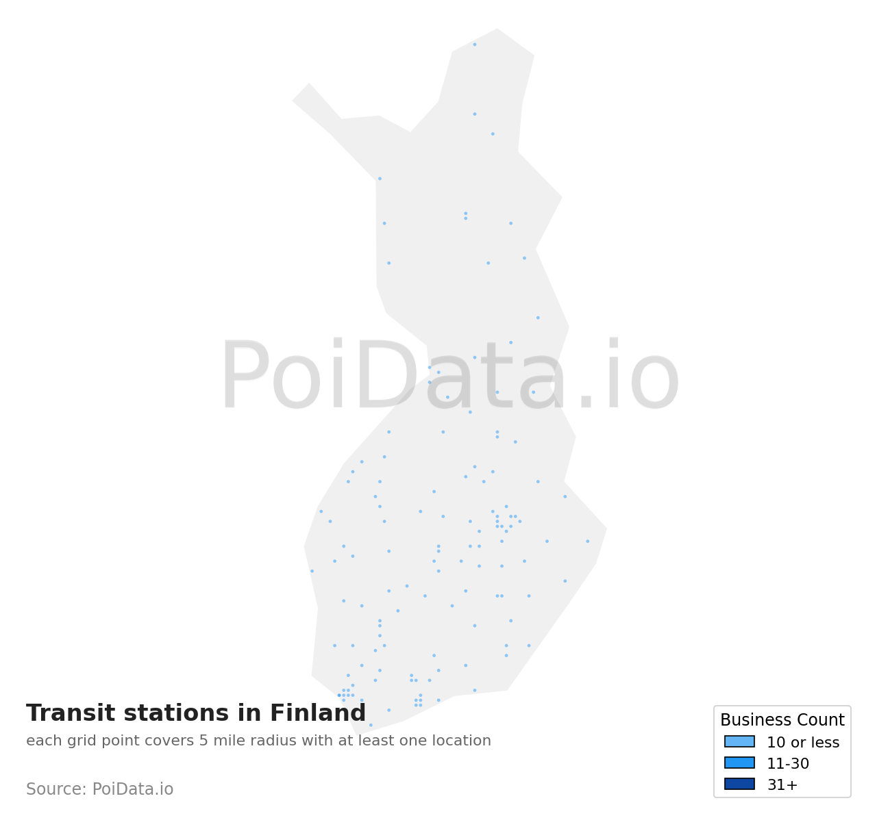 Transit station density map for Finland