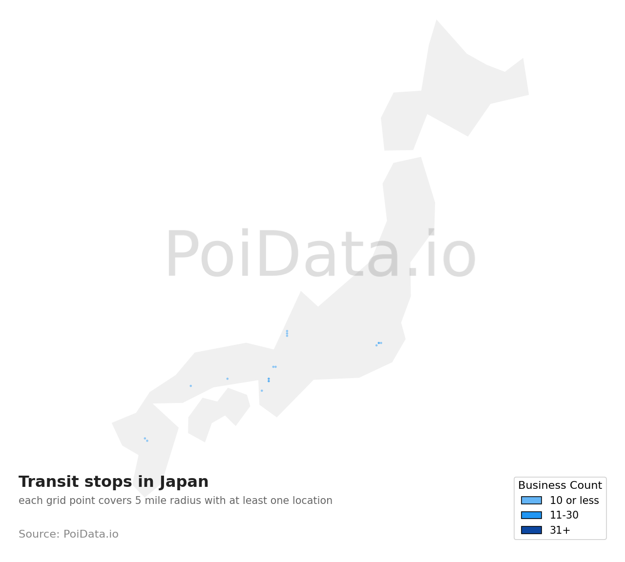 Transit stop density map for Japan