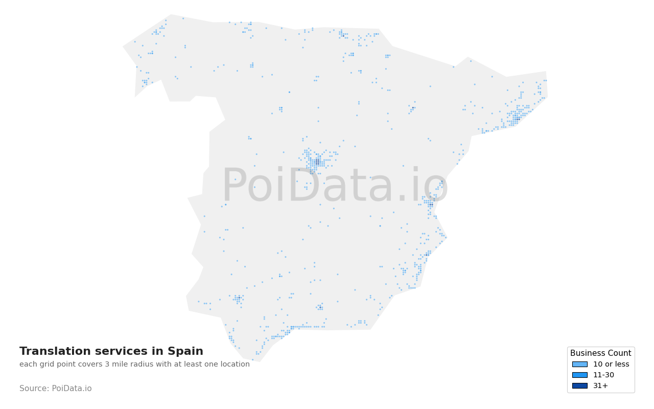 Translation service density map for Spain