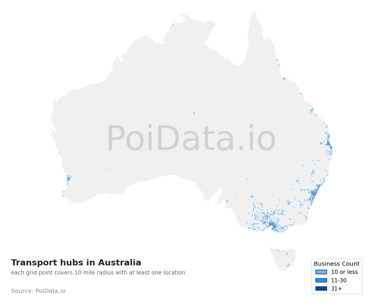 Transport hub density map for Australia