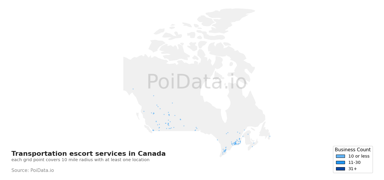 Transportation escort service density map for Newfoundland and Labrador, Canada