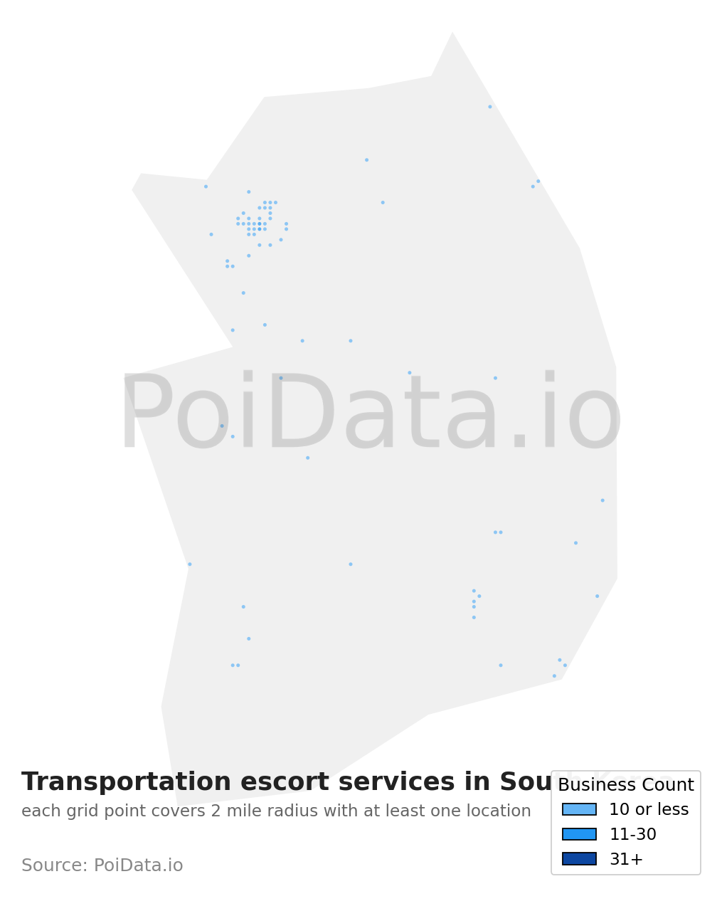 Transportation escort service density map for South Korea