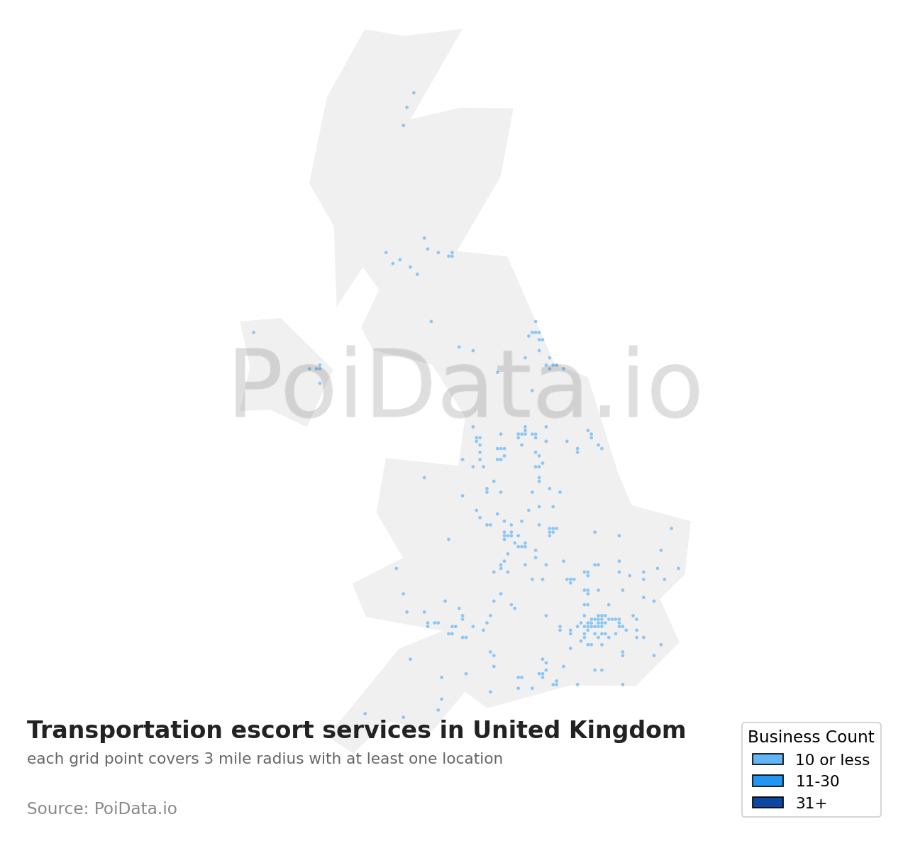 Transportation escort service density map for United Kingdom