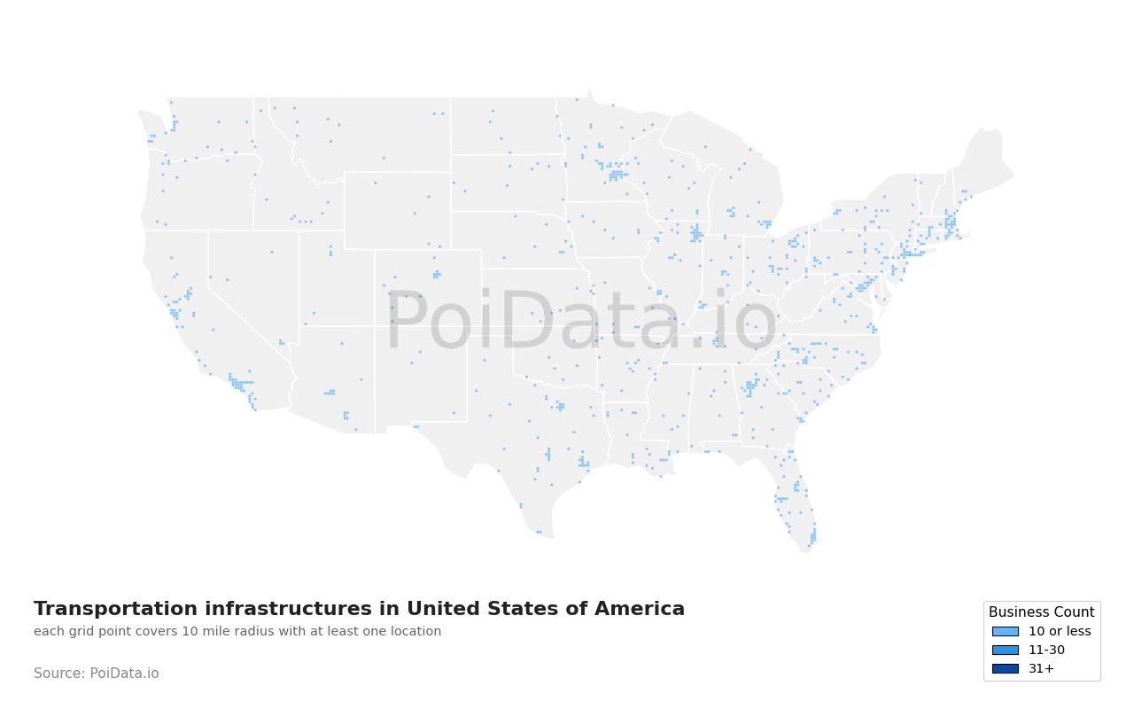 Transportation infrastructure density map for Ohio, United States