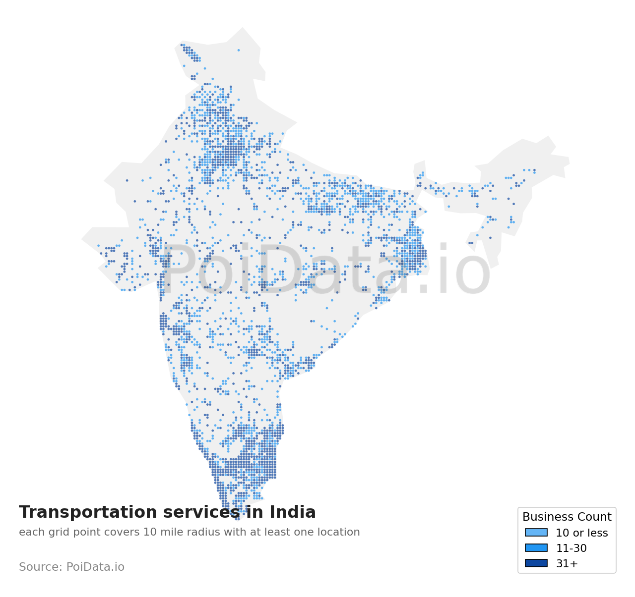 Transportation service density map for India