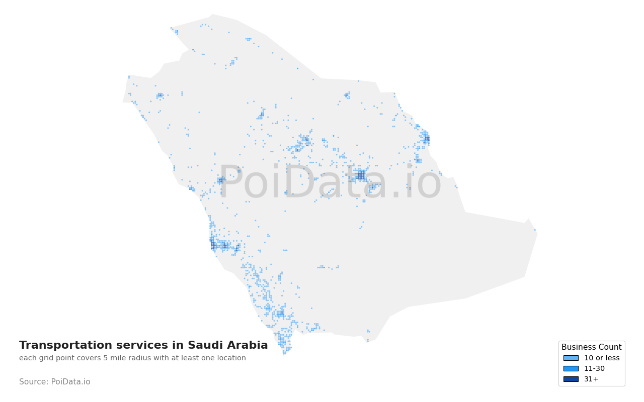 Transportation service density map for Saudi Arabia