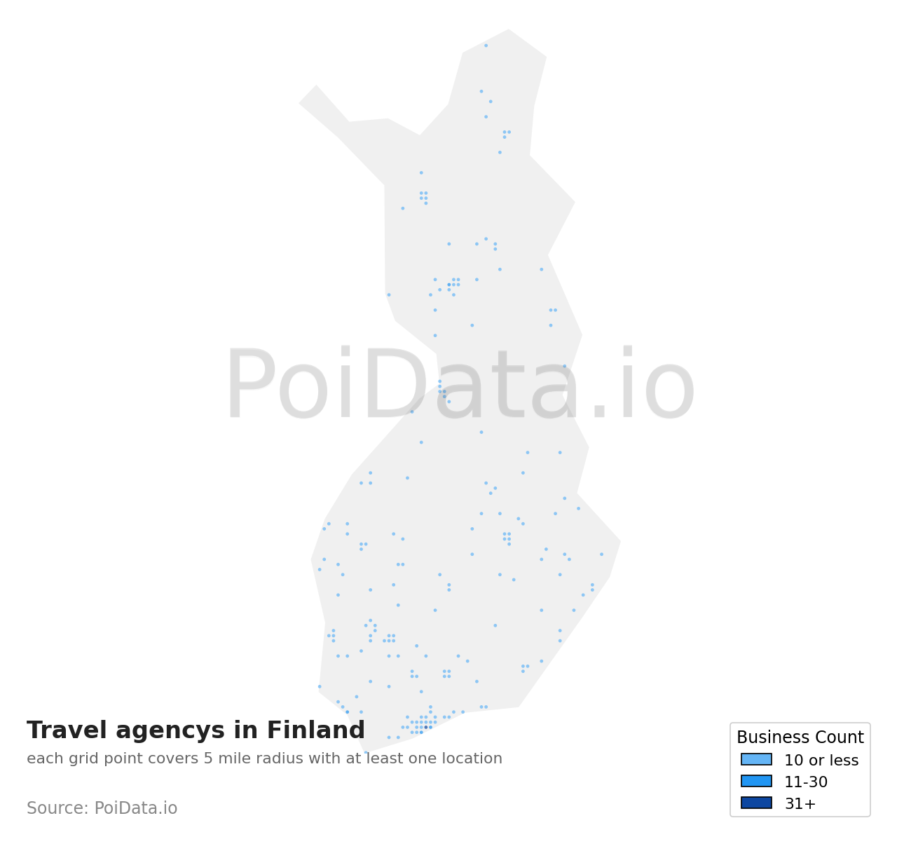 Travel agency density map for Finland