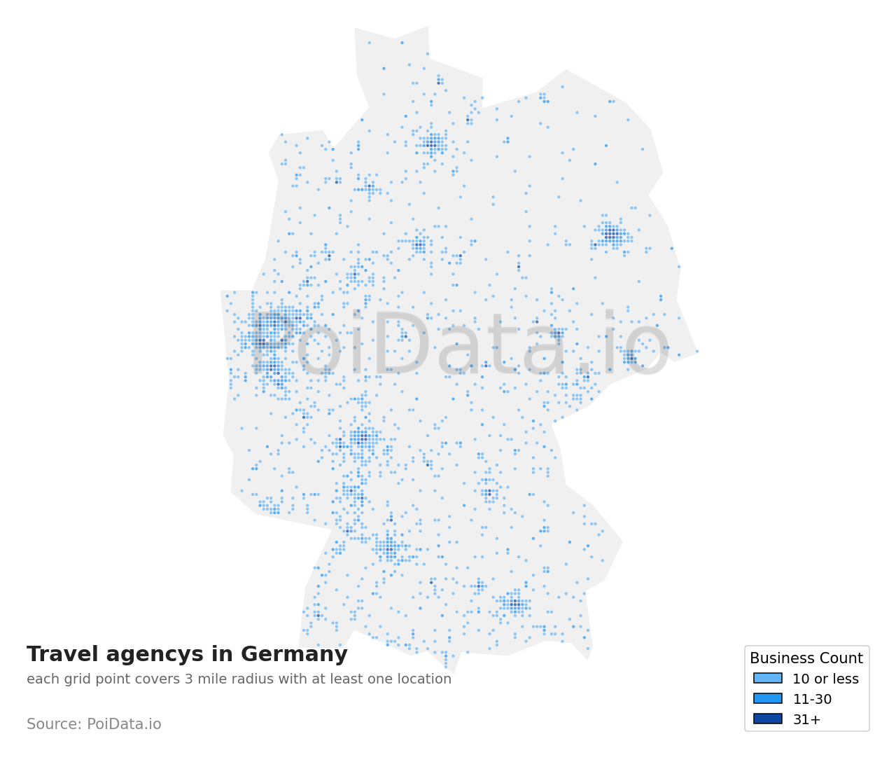Travel agency density map for Germany