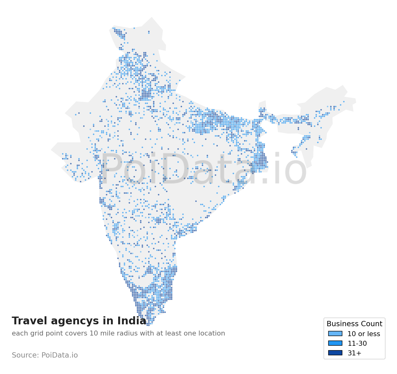 Travel agency density map for India