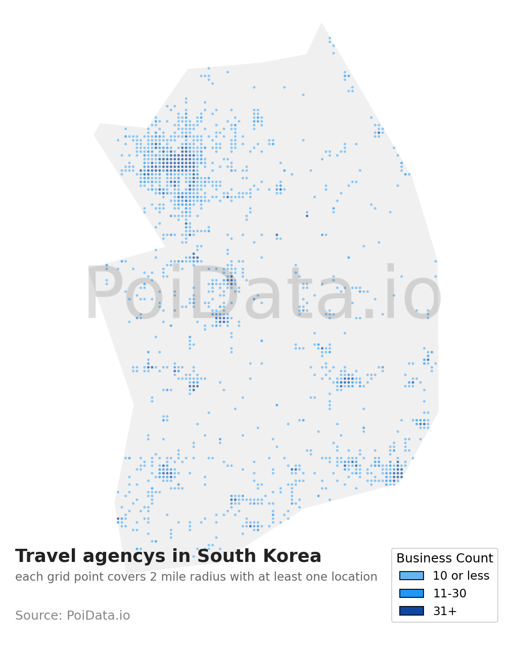 Travel agency density map for South Korea