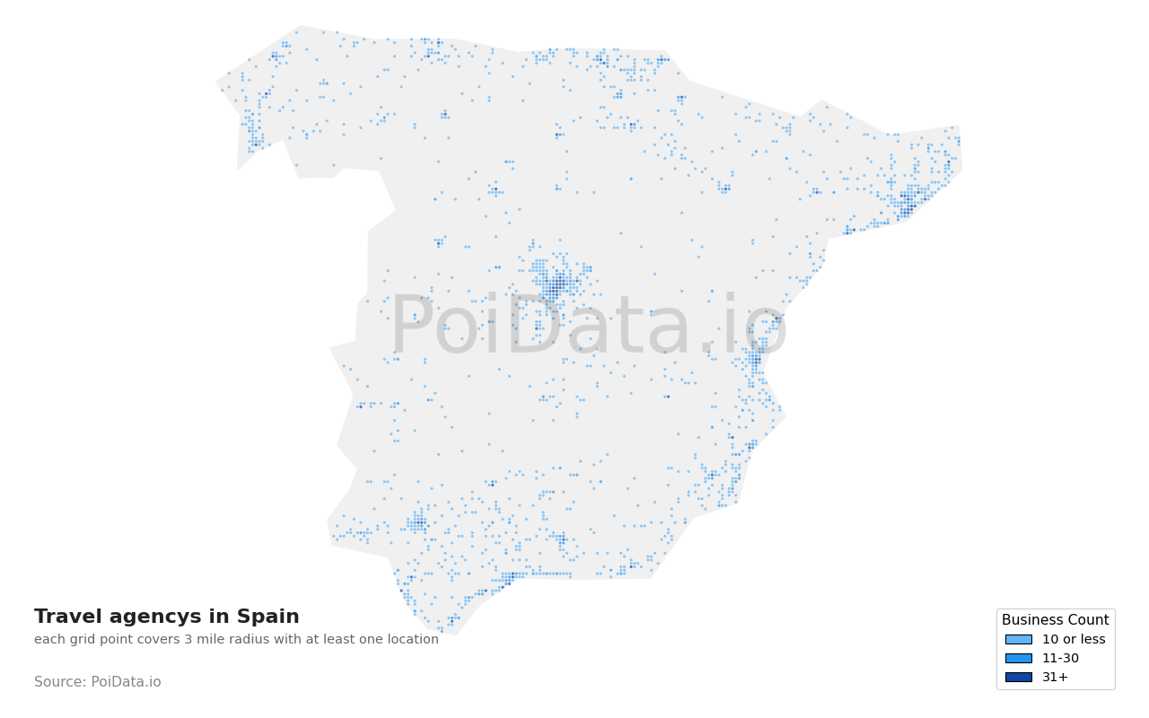 Travel agency density map for Spain