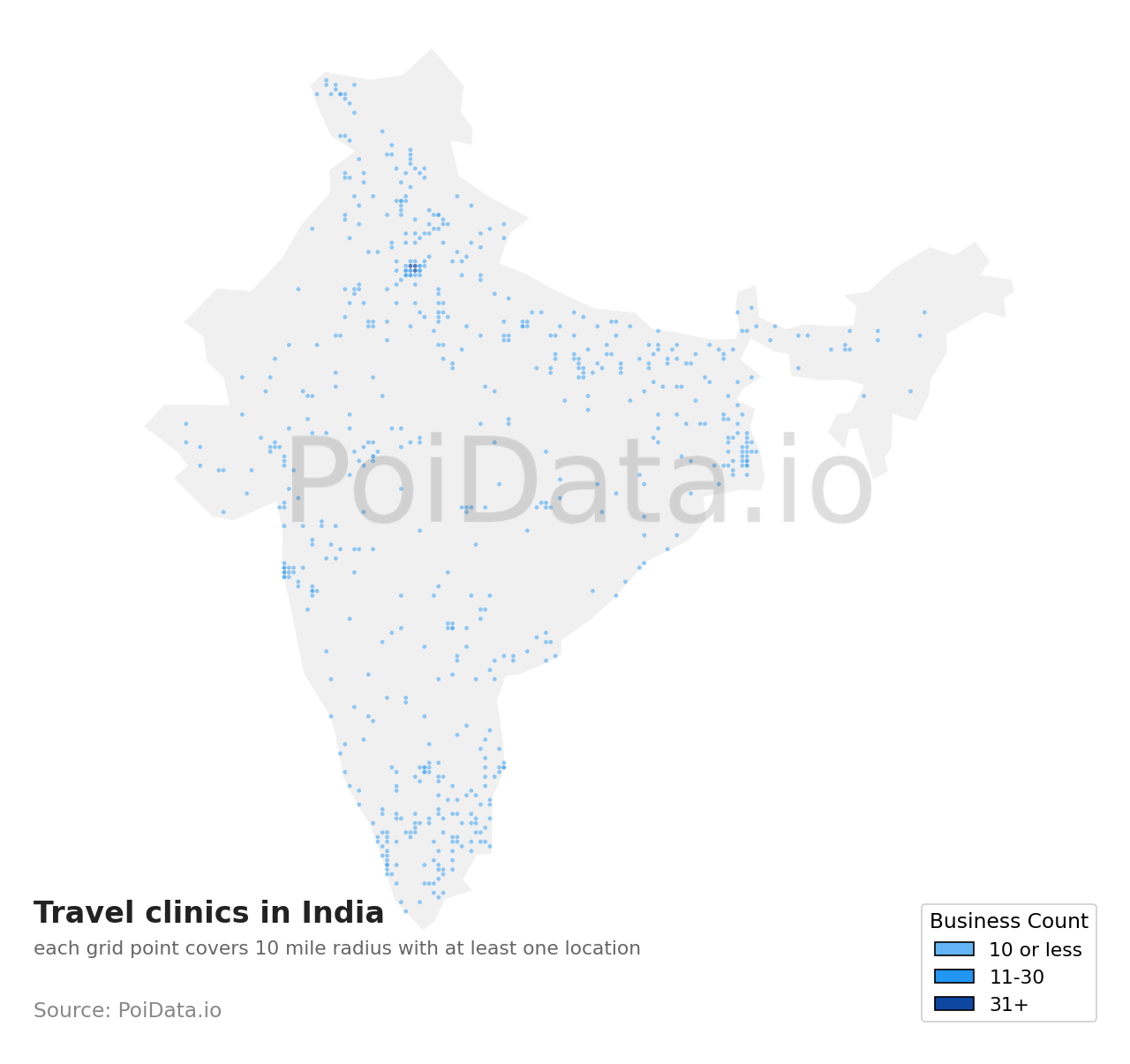 Travel clinic density map for India