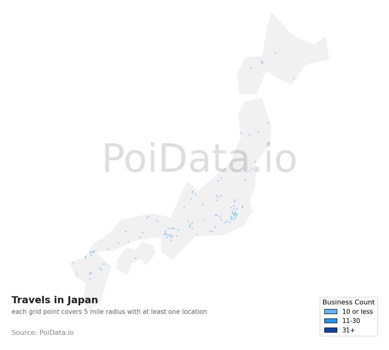 Travel density map for Japan