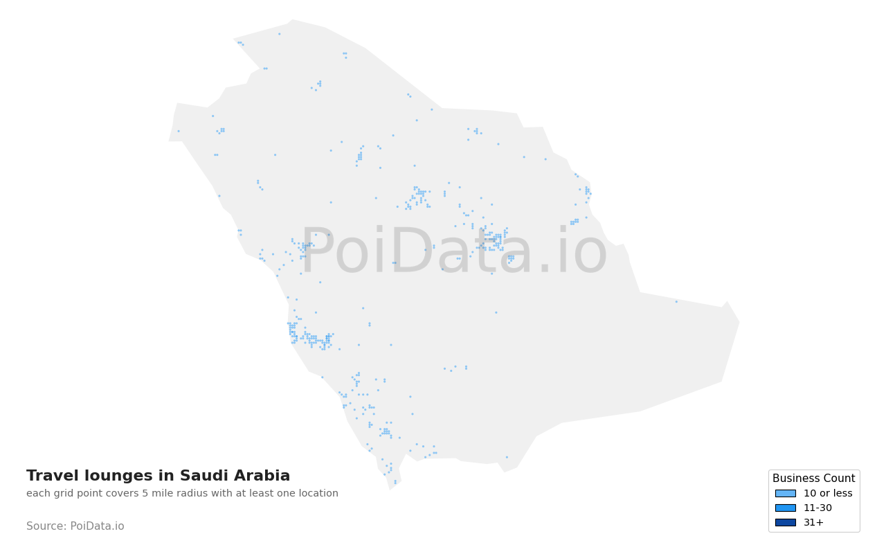 Travel lounge density map for Saudi Arabia