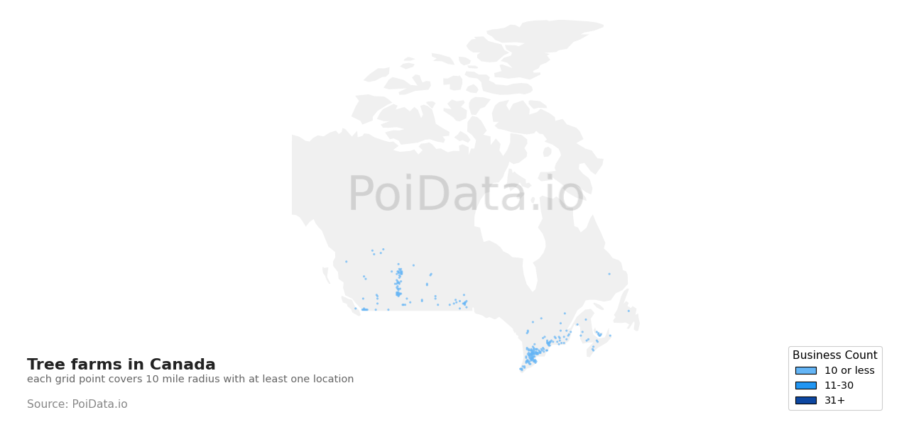 Tree farm density map for British Columbia, Canada