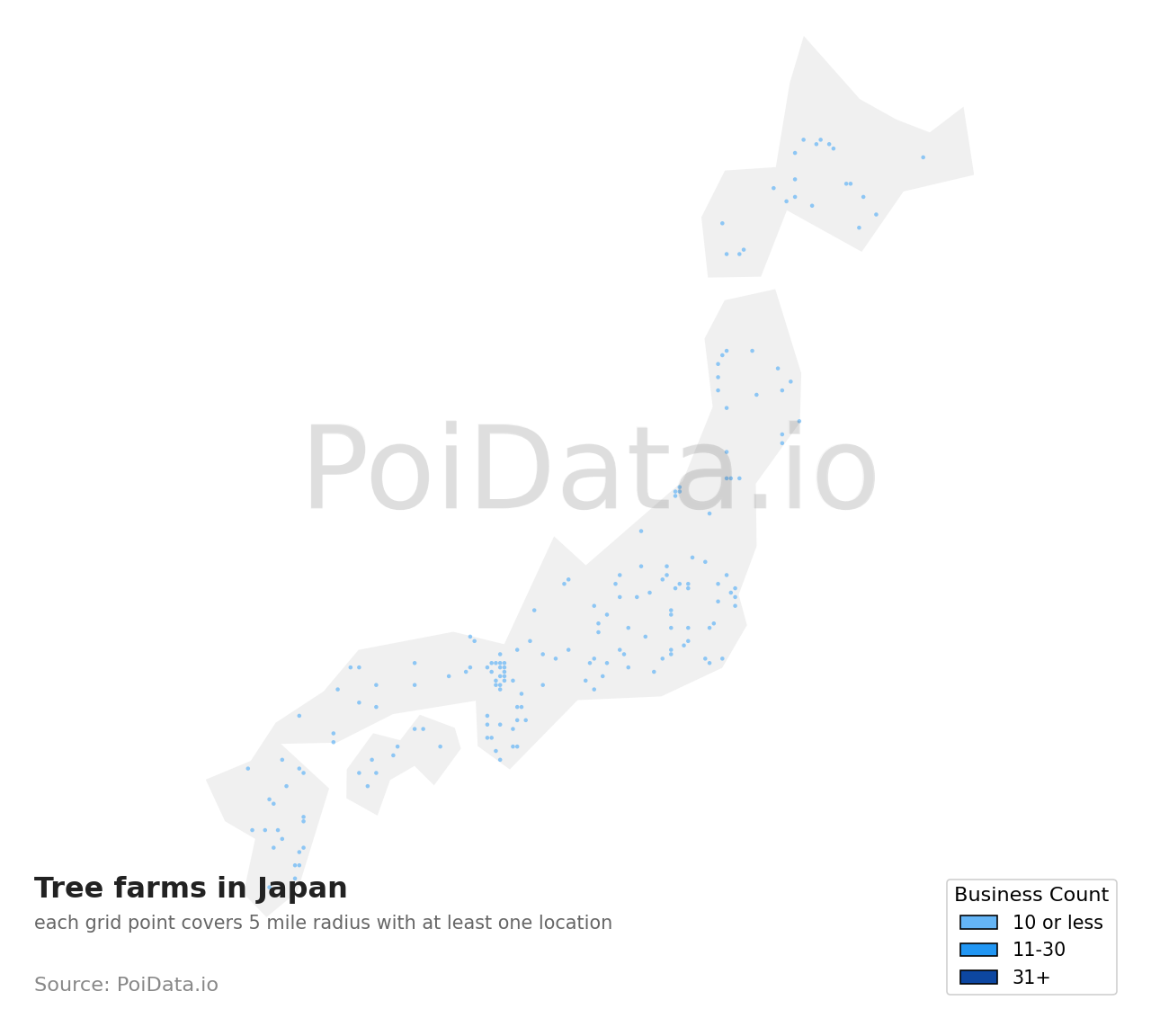 Tree farm density map for Japan