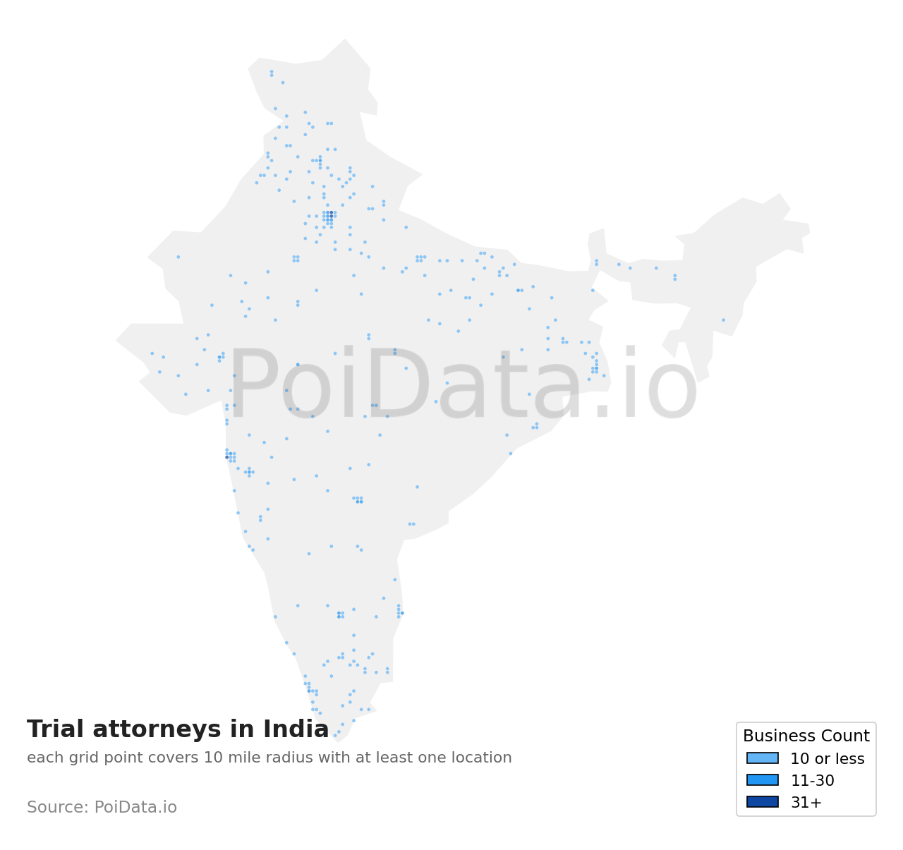 Trial attorney density map for India