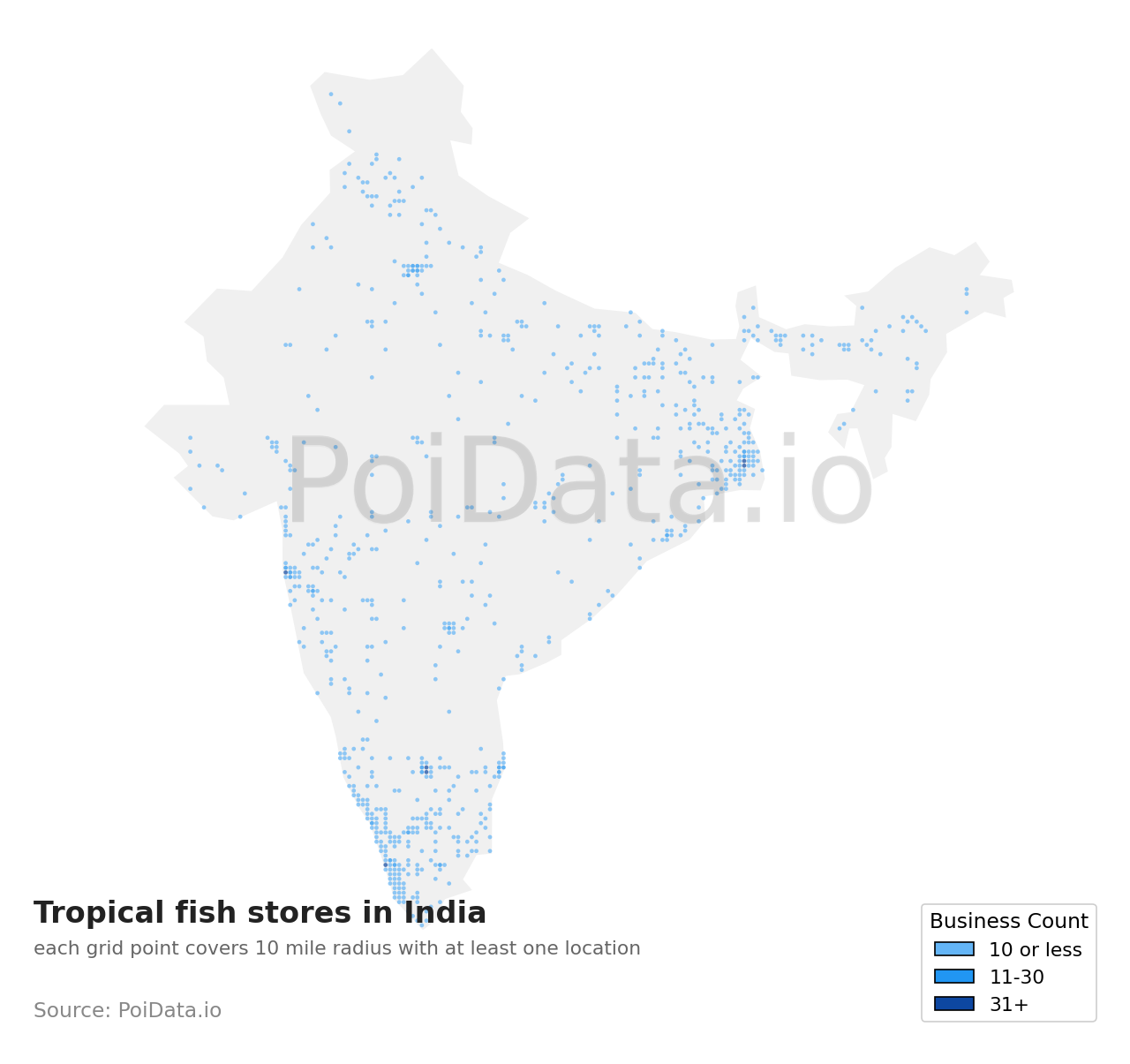 Tropical fish store density map for India