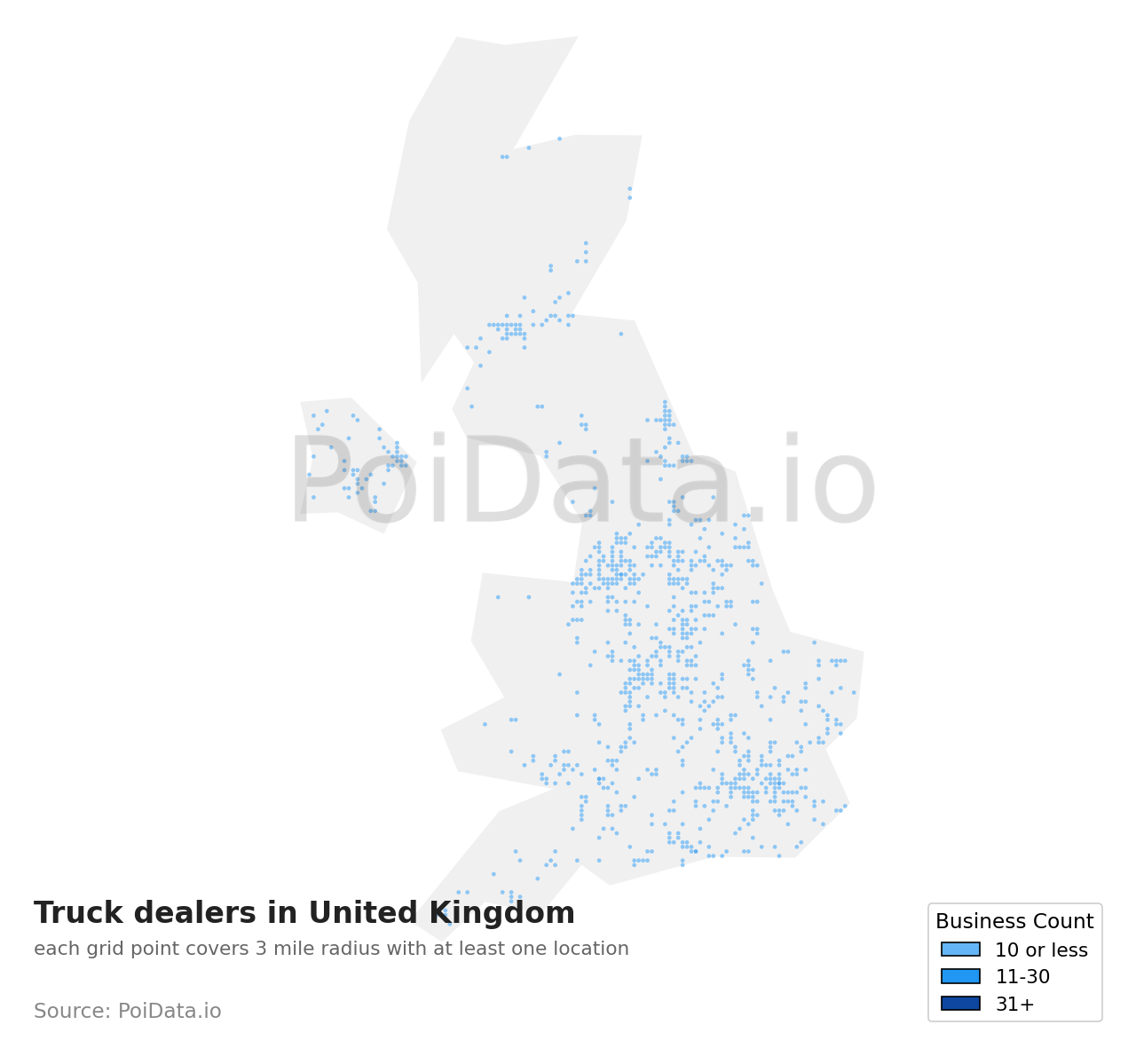Truck dealer density map for United Kingdom
